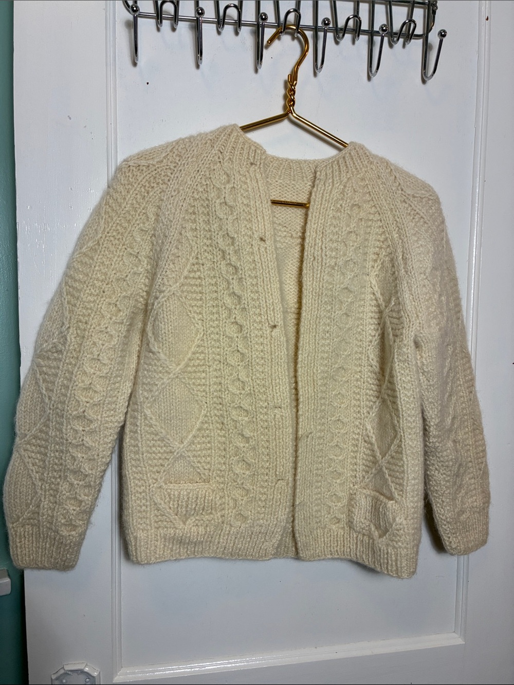 Vintage Cream Wool Cable Knit Women's Sweater Cardigan